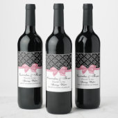 ヴィンテージシルバーウィットダマスクピンクボウDIY BG ワインラベル (ボトル)