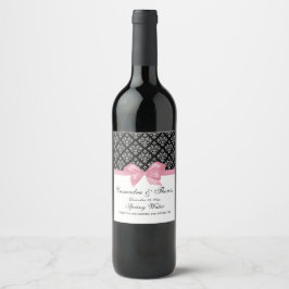 ヴィンテージシルバーウィットダマスクピンクボウDIY BG ワインラベル