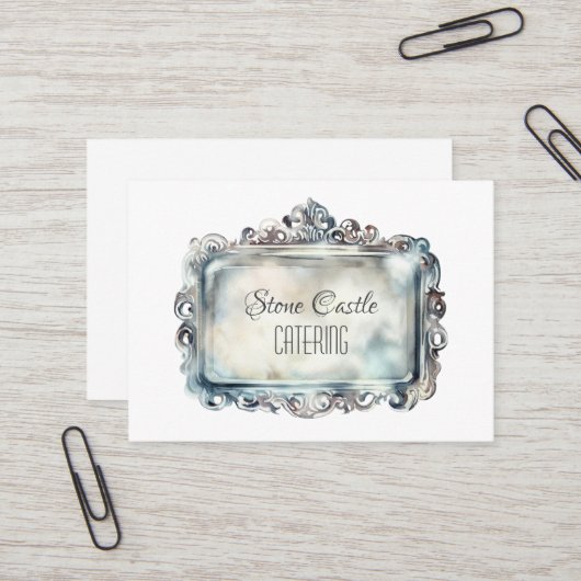 ヴィンテージシルバートレイのビジネス名エレガンス華美ス 名刺 (正面/裏面インサイチュ)