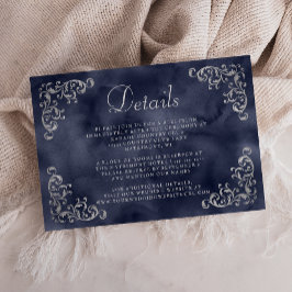 ヴィンテージシルバーネイビーブルーウォーターカラー詳細 エンクロージャーカード