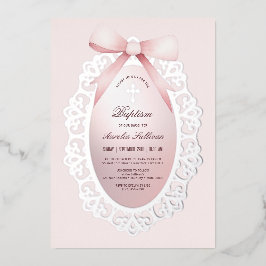 ヴィンテージシルバーフレームピンクバプテスマ 箔招待状