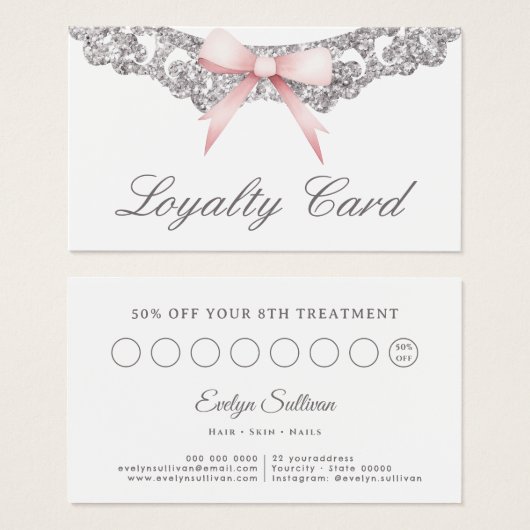 ヴィンテージシルバーフレームピンクボウロイヤリティカード (正面&裏面)