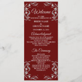 ヴィンテージシルバーフローラルパターンレッドエレガントな結婚式 プログラム (正面)