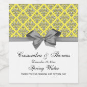 ヴィンテージシルバーホットダマスクグレーボウDIY BG ワインラベル (シングルラベル)