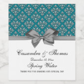 ヴィンテージシルバーホットダマスクグレーボウDIY BG ワインラベル (シングルラベル)