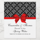 ヴィンテージシルバーホットダマスクレッドボウDIY BG ワインラベル (シングルラベル)