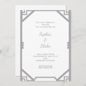 ヴィンテージシルバー及び白シンプル色アールデコ結婚ズ 招待状 (正面/裏面)