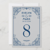 ヴィンテージシルバー海軍アールデコ結婚のテーブル番号 招待状 (裏面)