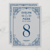 ヴィンテージシルバー海軍アールデコ結婚のテーブル番号 招待状 (正面/裏面)