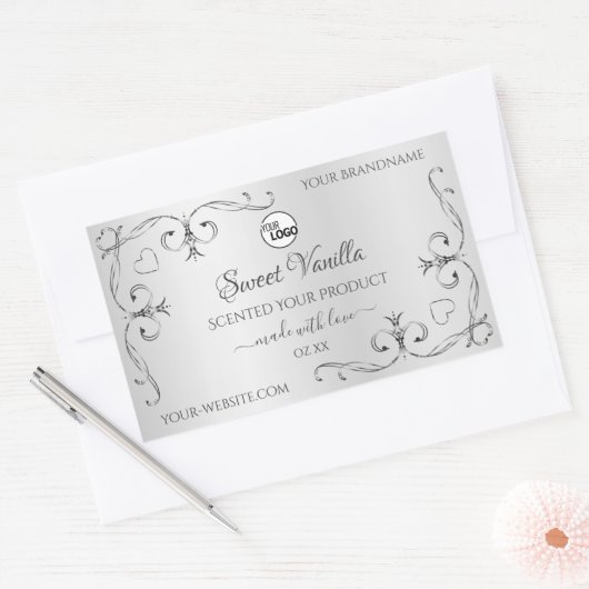ヴィンテージシルバー製品ラベルの華美コーナーロゴ 長方形シール (封筒)