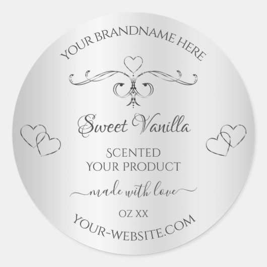 ヴィンテージシルバー製品ラベル華美デコールハート ラウンドシール (正面)