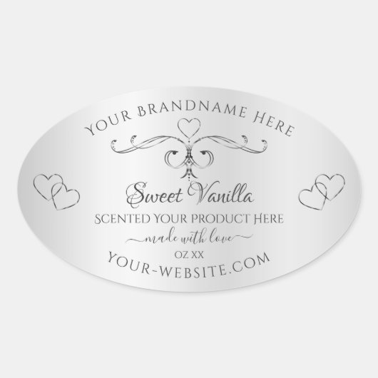 ヴィンテージシルバー製品ラベル華美デコールハート 楕円形シール (正面)