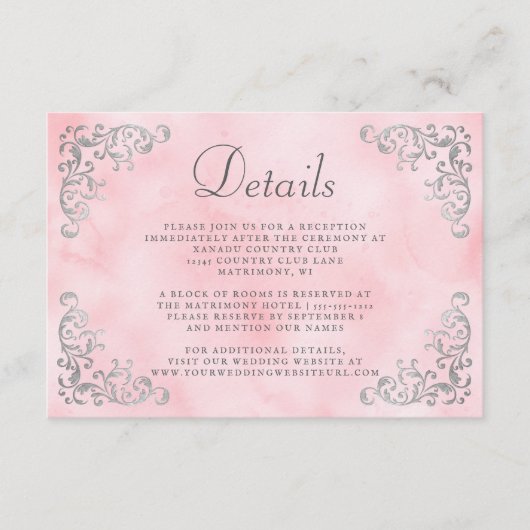 ヴィンテージシルバー赤面ピンクウォーターカラー詳細 エンクロージャーカード (正面)