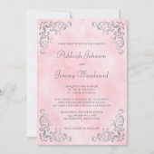 ヴィンテージシルバー赤面ピンクウォーター結婚カラー 招待状 (正面)