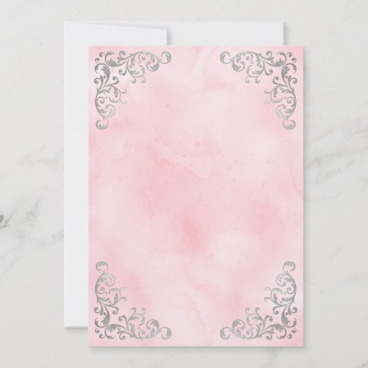 ヴィンテージシルバー赤面ピンクウォーター結婚カラー 招待状 (裏面)