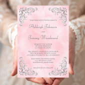 ヴィンテージシルバー赤面ピンクウォーター結婚カラー 招待状