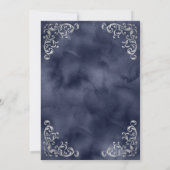 ヴィンテージシルバー ネイビーブルー 水彩ウェディング 招待状 (裏面)