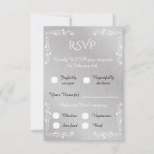 ヴィンテージシルバー＆ホワイト装飾ボーダーRSVP 出欠カード (正面)