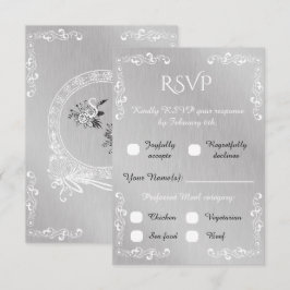 ヴィンテージシルバー&ホワイト装飾ボーダーRSVP 出欠カード