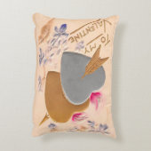 ヴィンテージシルバー&金ゴールドハートバレンタインポストカード アクセントクッション (裏面(縦))