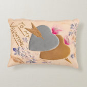 ヴィンテージシルバー&金ゴールドハートバレンタインポストカード アクセントクッション (裏面)