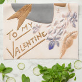 ヴィンテージシルバー&金ゴールドハートバレンタインポストカード キッチンタオル (折り畳み)