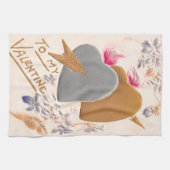 ヴィンテージシルバー&金ゴールドハートバレンタインポストカード キッチンタオル (横)