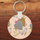 ヴィンテージシルバー&金ゴールドハートバレンタインポストカード キーホルダー (正面)