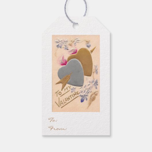 ヴィンテージシルバー&金ゴールドハートバレンタインポストカード ギフトタグ (裏面)