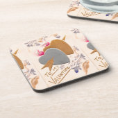 ヴィンテージシルバー&金ゴールドハートバレンタインポストカード コースター (左側)