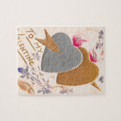 ヴィンテージシルバー&金ゴールドハートバレンタインポストカード ジグソーパズル (横)