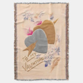 ヴィンテージシルバー&金ゴールドハートバレンタインポストカード スローブランケット (正面縦)