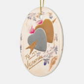 ヴィンテージシルバー&金ゴールドハートバレンタインポストカード セラミックオーナメント (左)