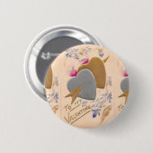 ヴィンテージシルバー&金ゴールドハートバレンタインポストカード 缶バッジ (正面&裏面)