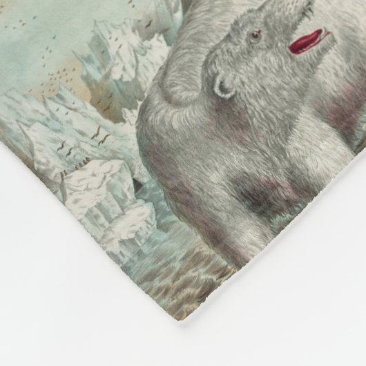 ヴィンテージシロクマ氷山の冬のイラストレーション フリースブランケット (角)