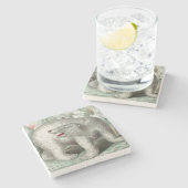 ヴィンテージシロクマ氷山の冬イラストレーション ストーンコースター (横)