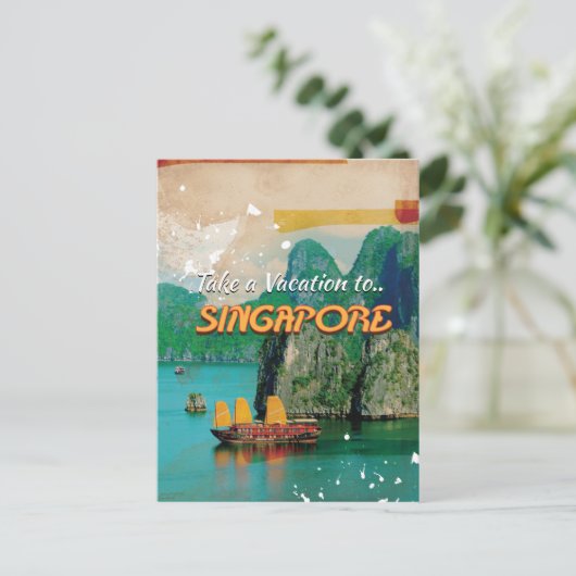 ヴィンテージシンガポール休暇ポスター。 ポストカード (スタンド正面)