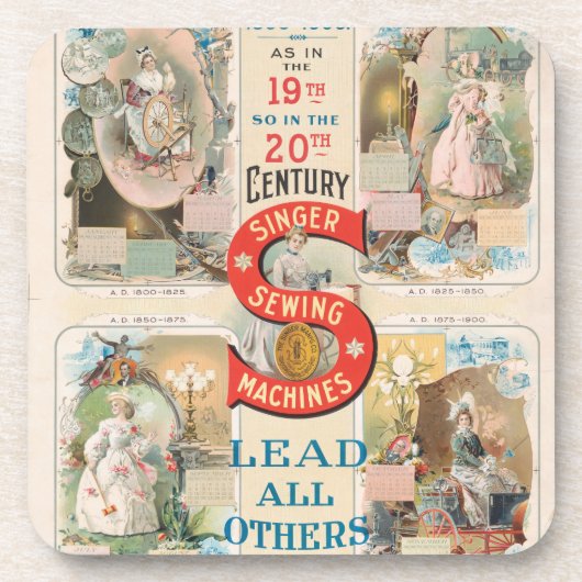 ヴィンテージシンガー裁縫マシンAd コースター (正面)