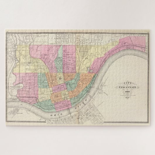 ヴィンテージシンシナチOHの地図(1872) ジグソーパズル (横)