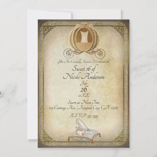 ヴィンテージシンデレラキャリッジ&スリッパスウィート16 招待状 (正面)
