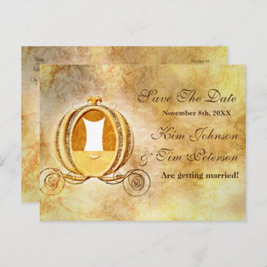 ヴィンテージシンデレラ日付の結婚はがきを保存 案内ポストカード (正面/裏面)