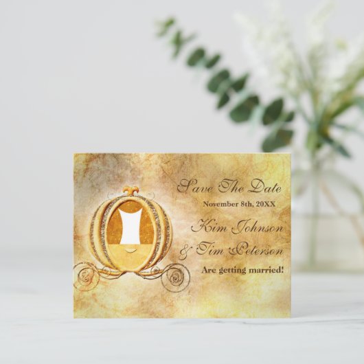 ヴィンテージシンデレラ日付の結婚はがきを保存 案内ポストカード (スタンド正面)