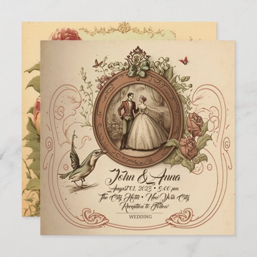 ヴィンテージシンデレラ結婚式招待状 招待状 (正面/裏面)