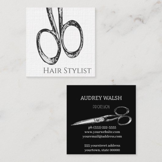 ヴィンテージシンプルのモダンハサミ スクエア名刺 (正面/裏面)