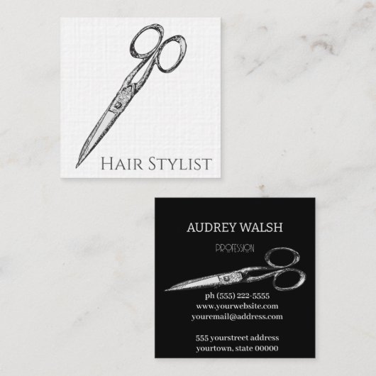 ヴィンテージシンプルのモダンハサミ スクエア名刺 (正面/裏面)