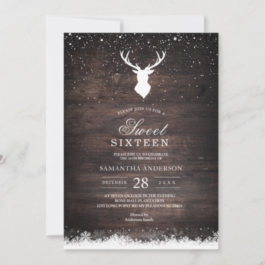 ヴィンテージシンプルウィンター鹿&スノーフラックス招待状 招待状 (正面)