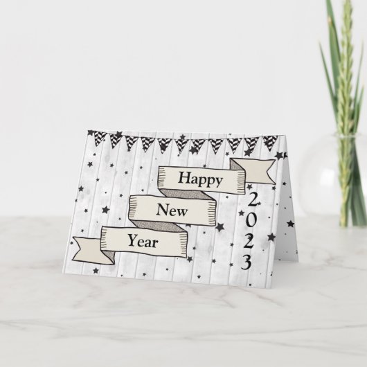 ヴィンテージシンプルウッド新年2023ミニマリスト シーズンカード (正面)