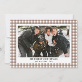 ヴィンテージシンプルグリーンジンガム格子状写真クリスマス シーズンカード (正面)