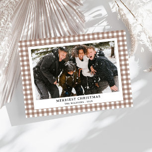 ヴィンテージシンプルグリーンジンガム格子状写真クリスマス シーズンカード