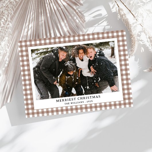 ヴィンテージシンプルグリーンジンガム格子状写真クリスマス シーズンカード